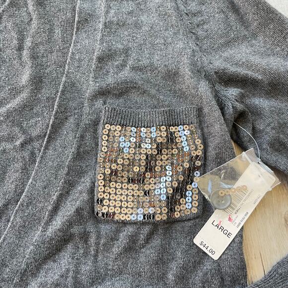 NWT a.n.a A New Approach Women Cardigan Sweater Large Gray Sequin Sparkle Pocket - Picture 4 of 9